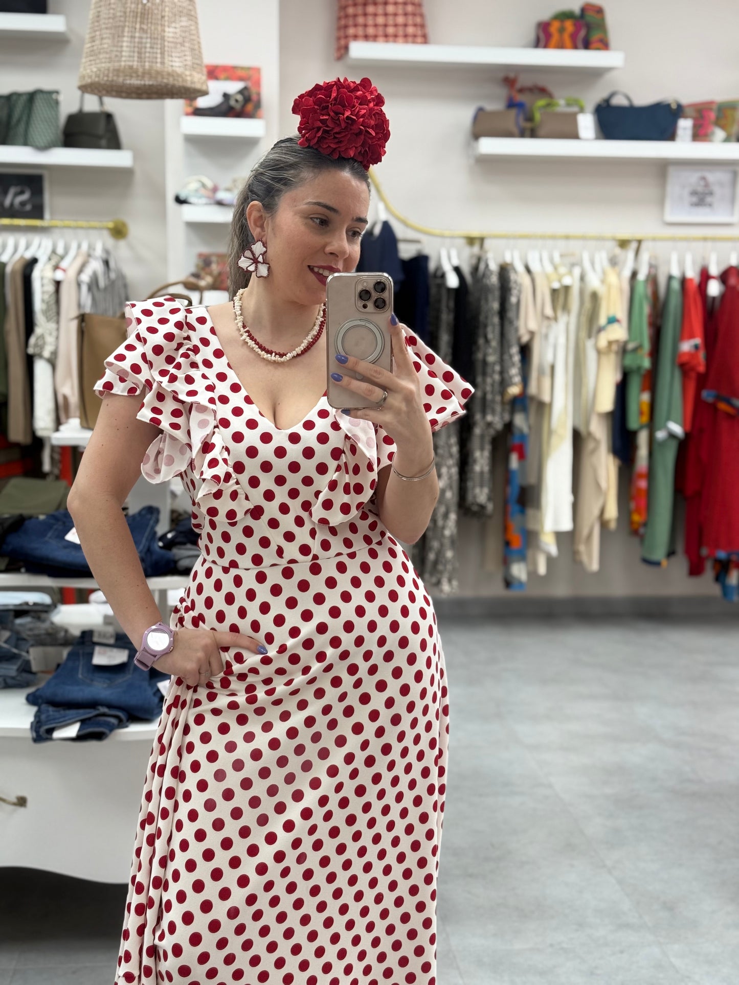 BATA FLAMENCA BLANCA LUNARES ROJO