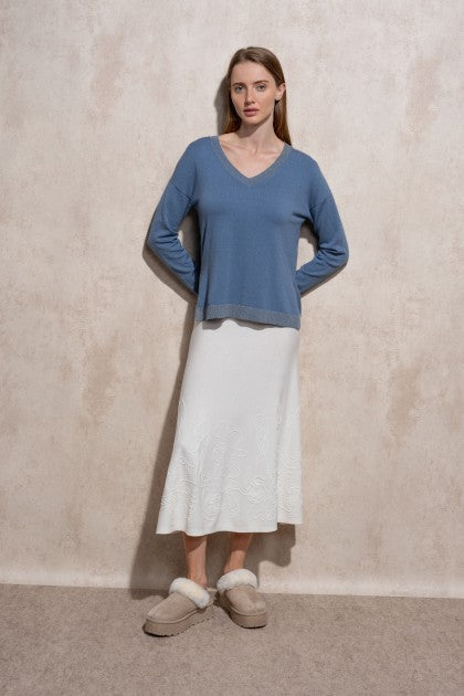 SUÉTER DE PUNTO DE LÚREX CON CUELLO EN V