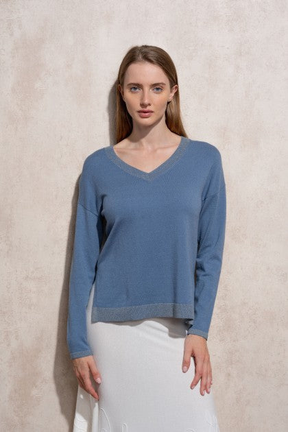SUÉTER DE PUNTO DE LÚREX CON CUELLO EN V