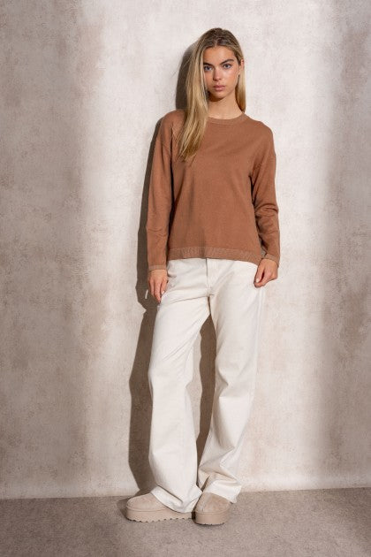 SUÉTER DE PUNTO DE LUREX CON CUELLO REDONDO BRONCE