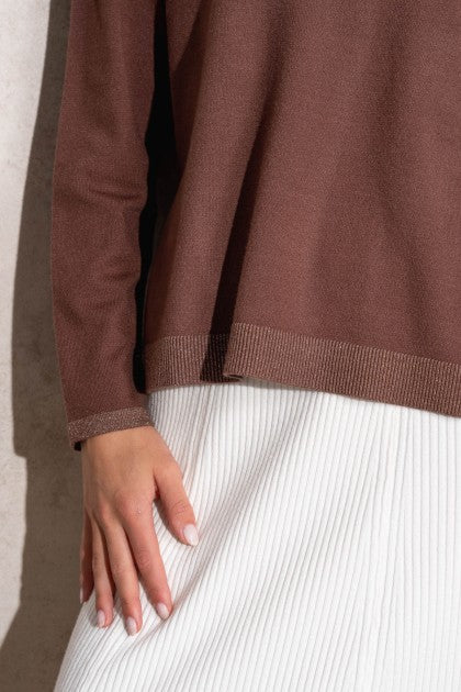 SUÉTER DE PUNTO DE LÚREX CON CUELLO REDONDO MARRON