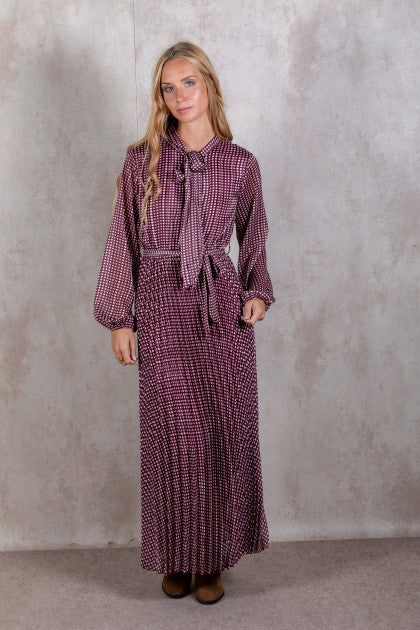 VESTIDO GASA COLOR MAUVE LUNARES