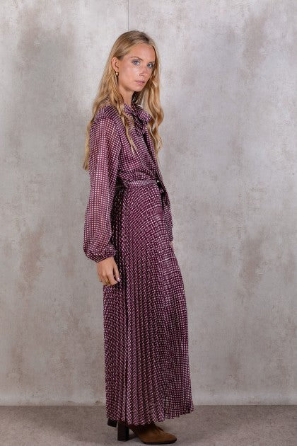 VESTIDO GASA COLOR MAUVE LUNARES