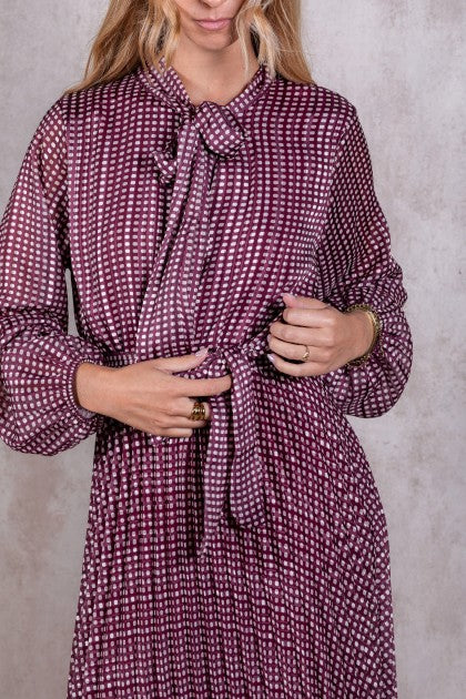 VESTIDO GASA COLOR MAUVE LUNARES