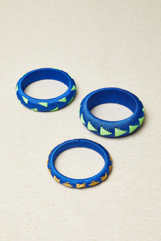 JUEGO DE 3 PULSERAS BICOLORES FLUOR AZUL
