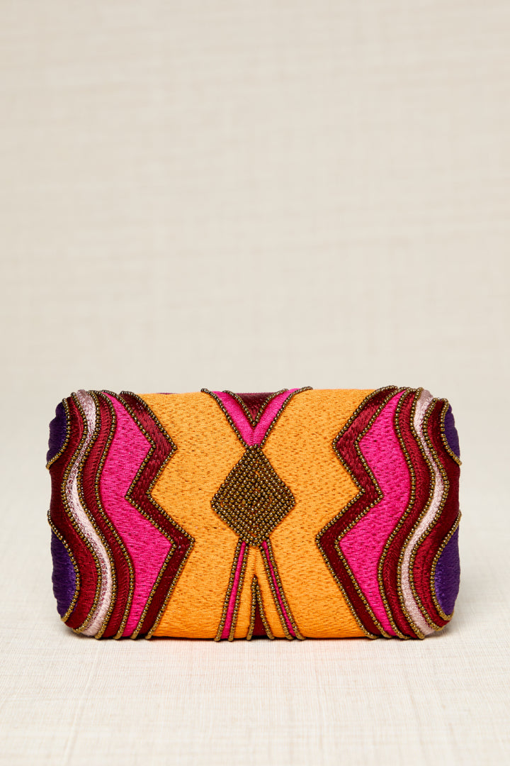 BOLSO CLUTCHE BORDADO ROSA NARANJA