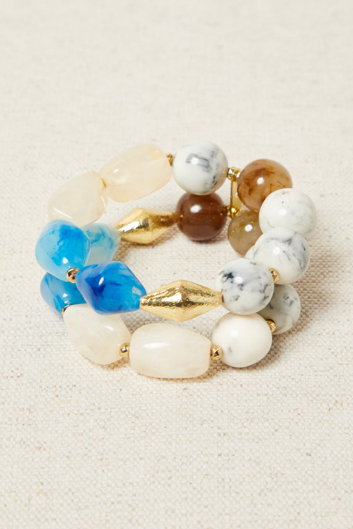 PULSERA MIL MUNDOS NACAR AZUL CON BAÑO DE ORO