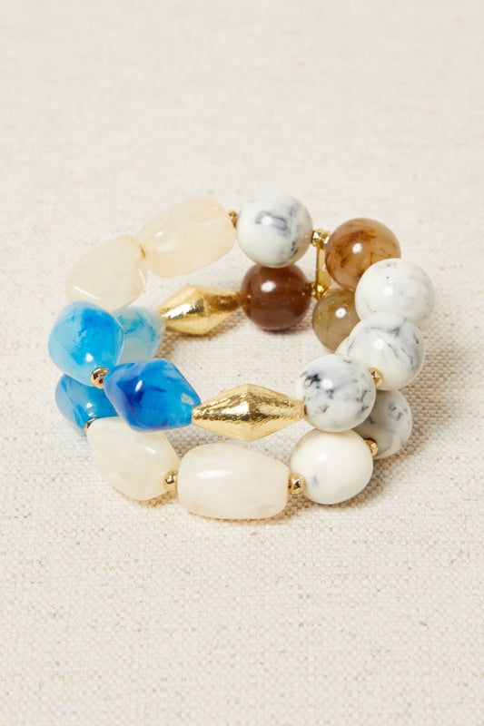 PULSERA MIL MUNDOS NACAR AZUL CON BAÑO DE ORO