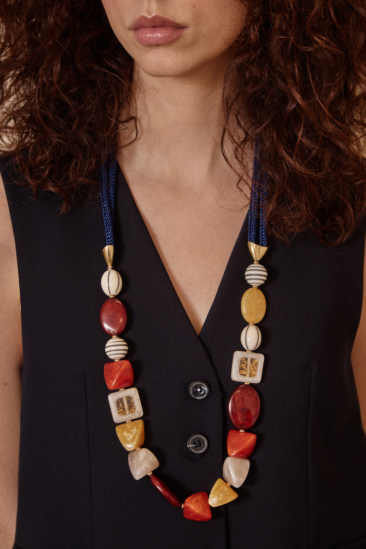 COLLAR CORDON MULTI PIEDRAS  MARRON