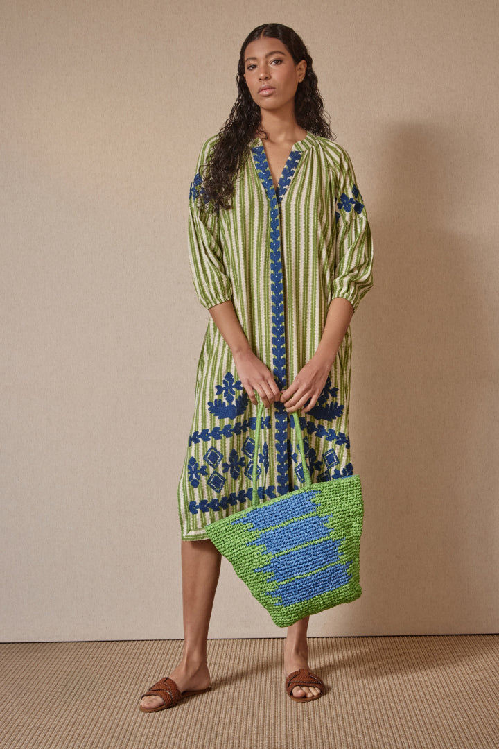 KURTA BORDADO EN LINEAS VERDE