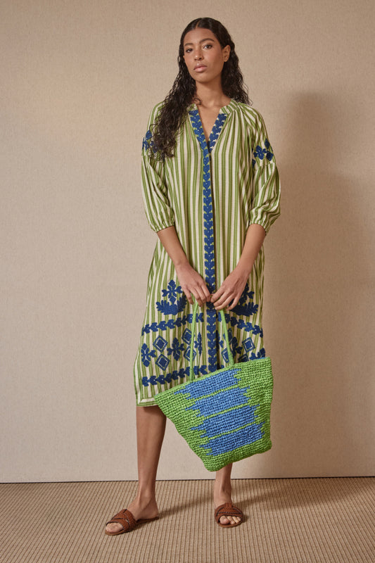 KURTA BORDADO EN LINEAS VERDE