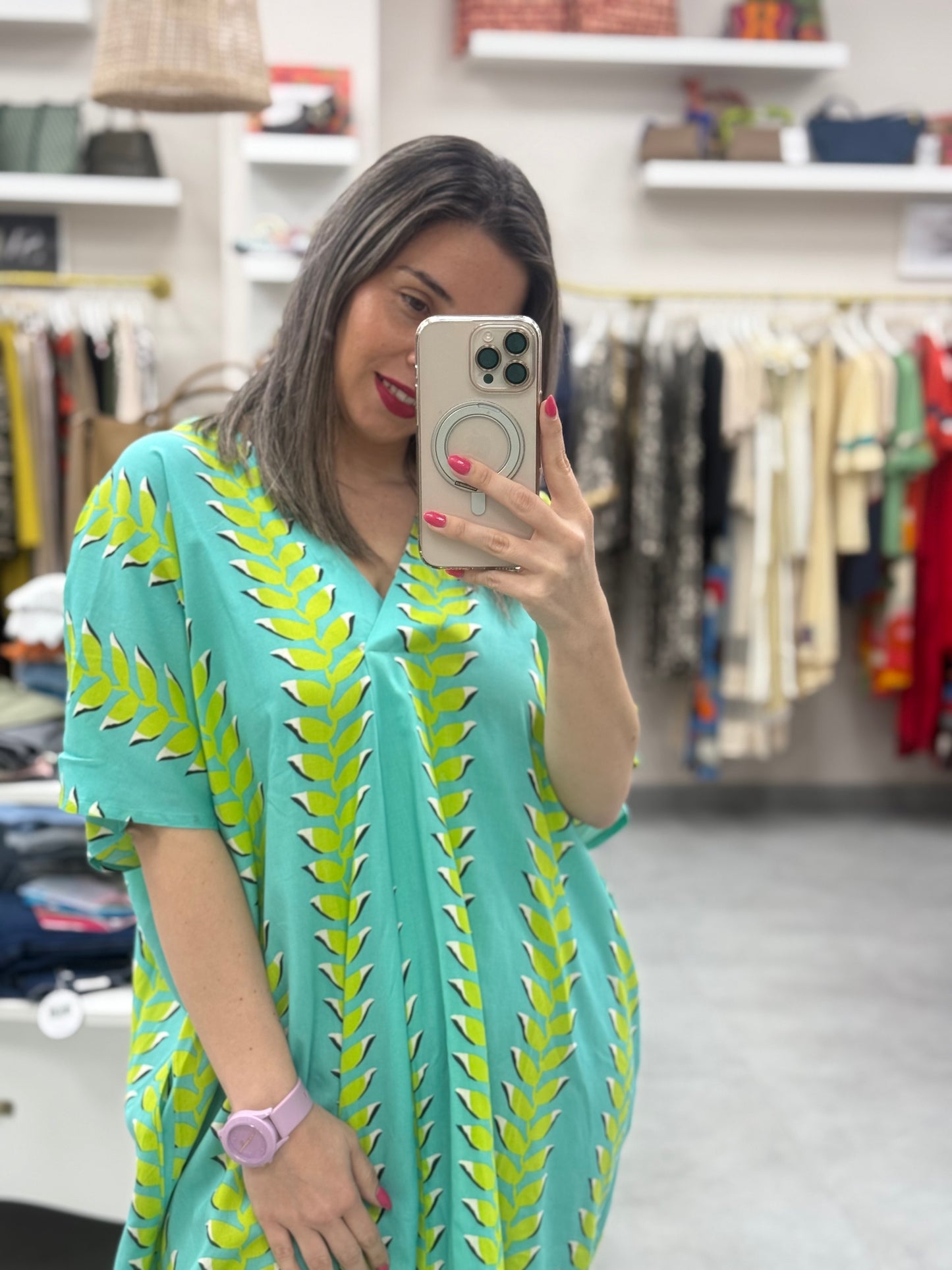 VESTIDO PICO HOJAS VERDE