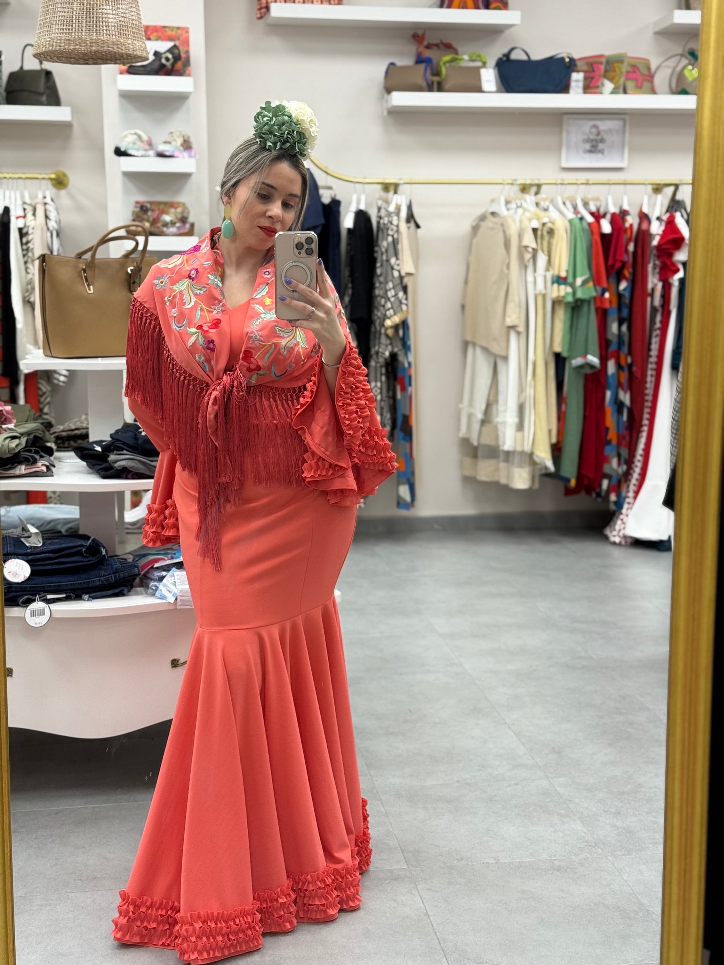 TRAJE FLAMENCA CARRUCHAS CORAL