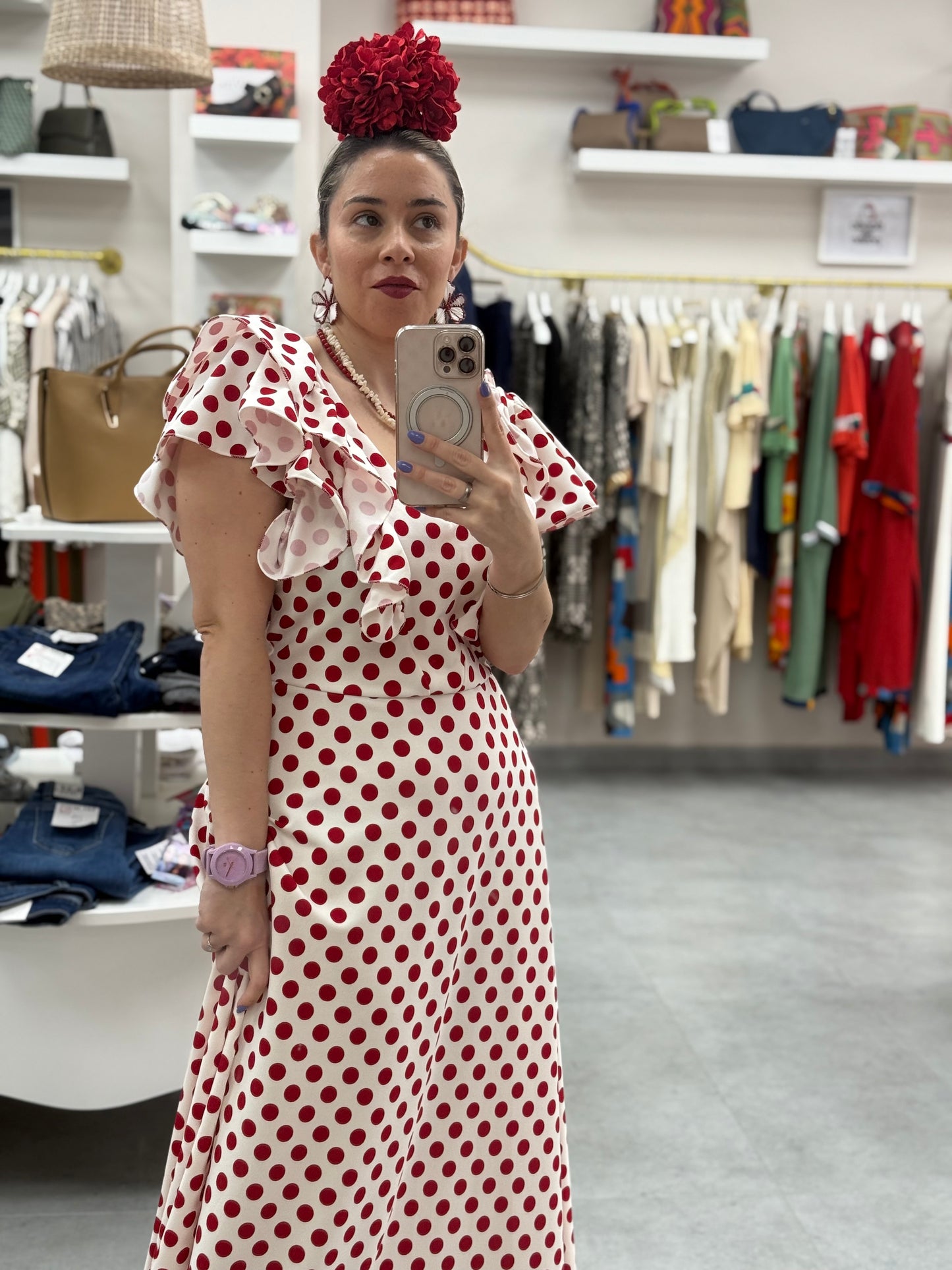 BATA FLAMENCA BLANCA LUNARES ROJO