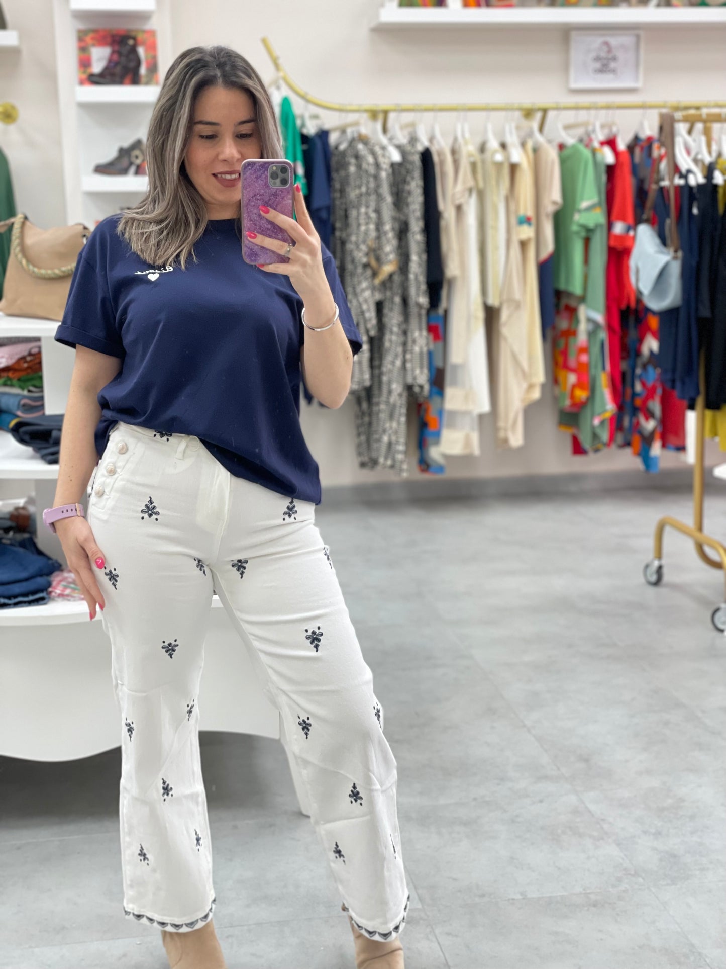 CAMISETA AZUL MARINO ALGODON 100% BISOUA