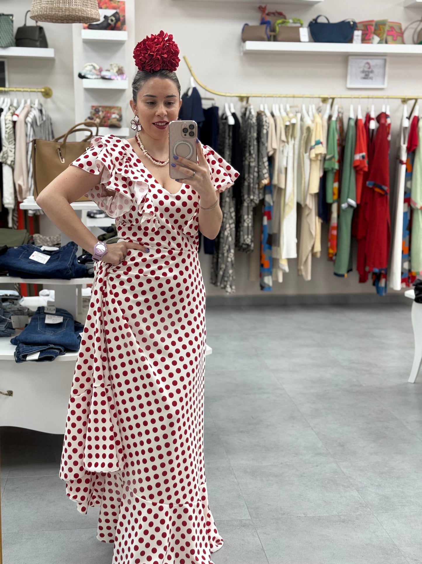 BATA FLAMENCA BLANCA LUNARES ROJO