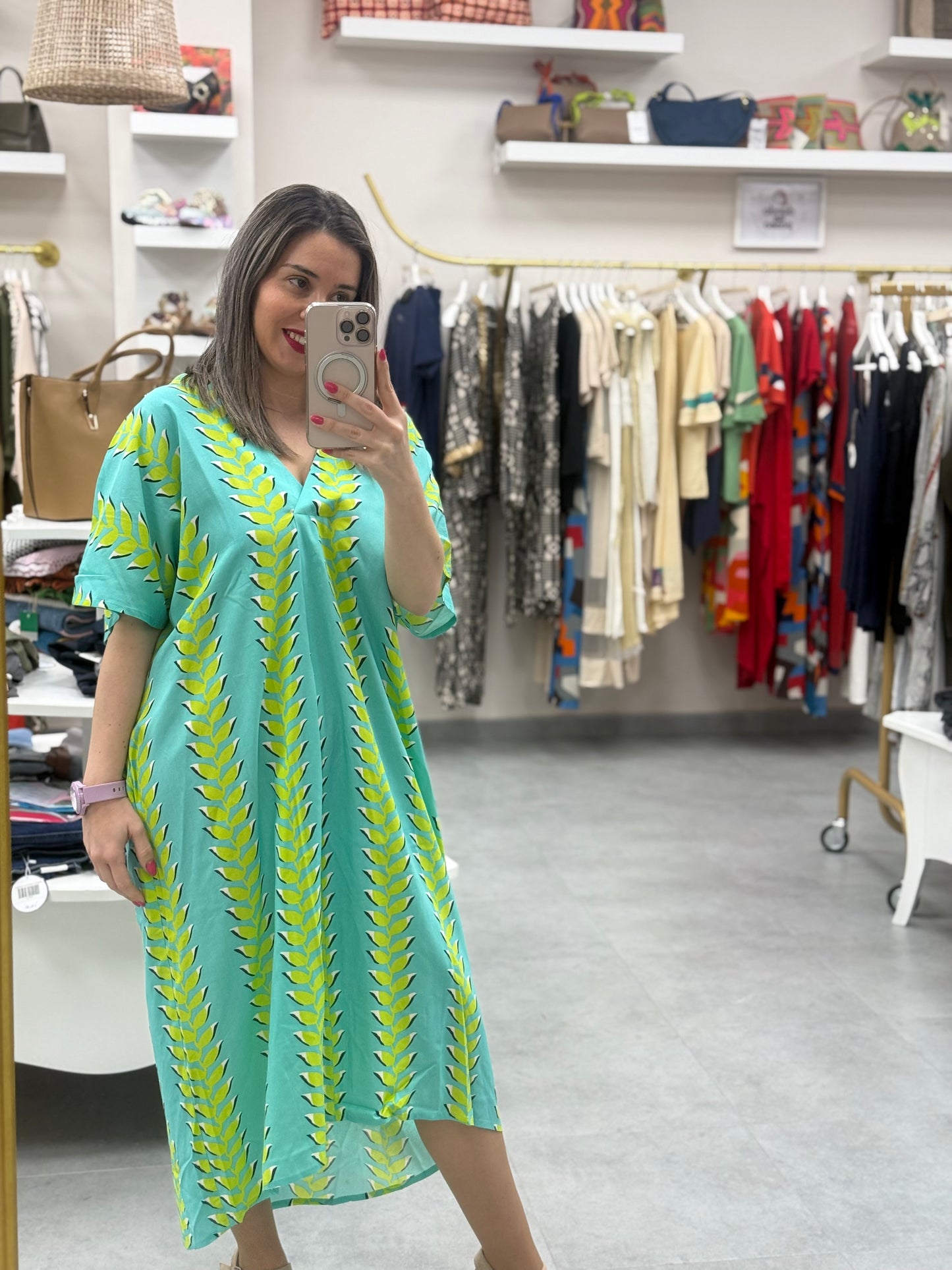 VESTIDO PICO HOJAS VERDE