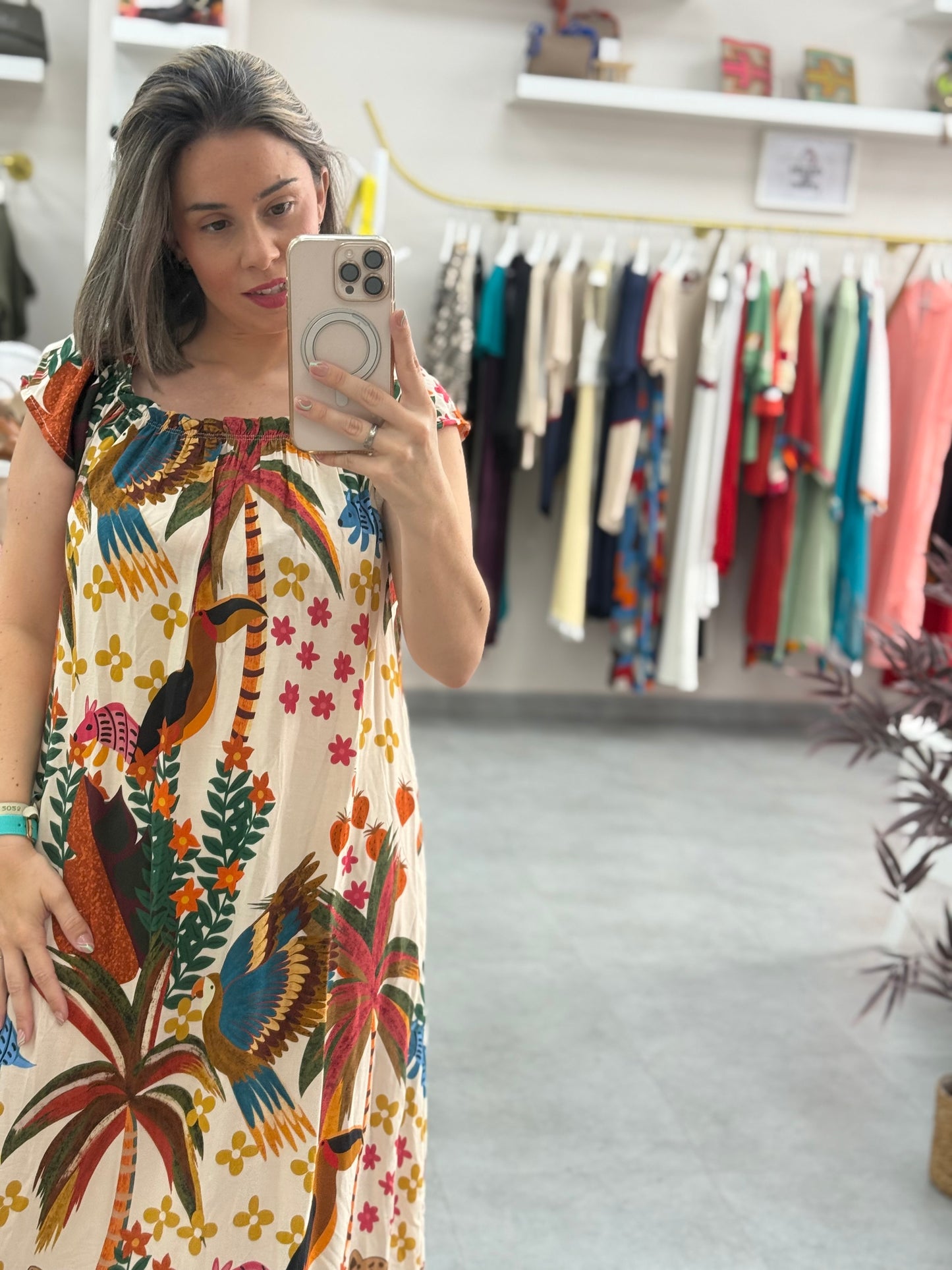 Vestido aves fruncido