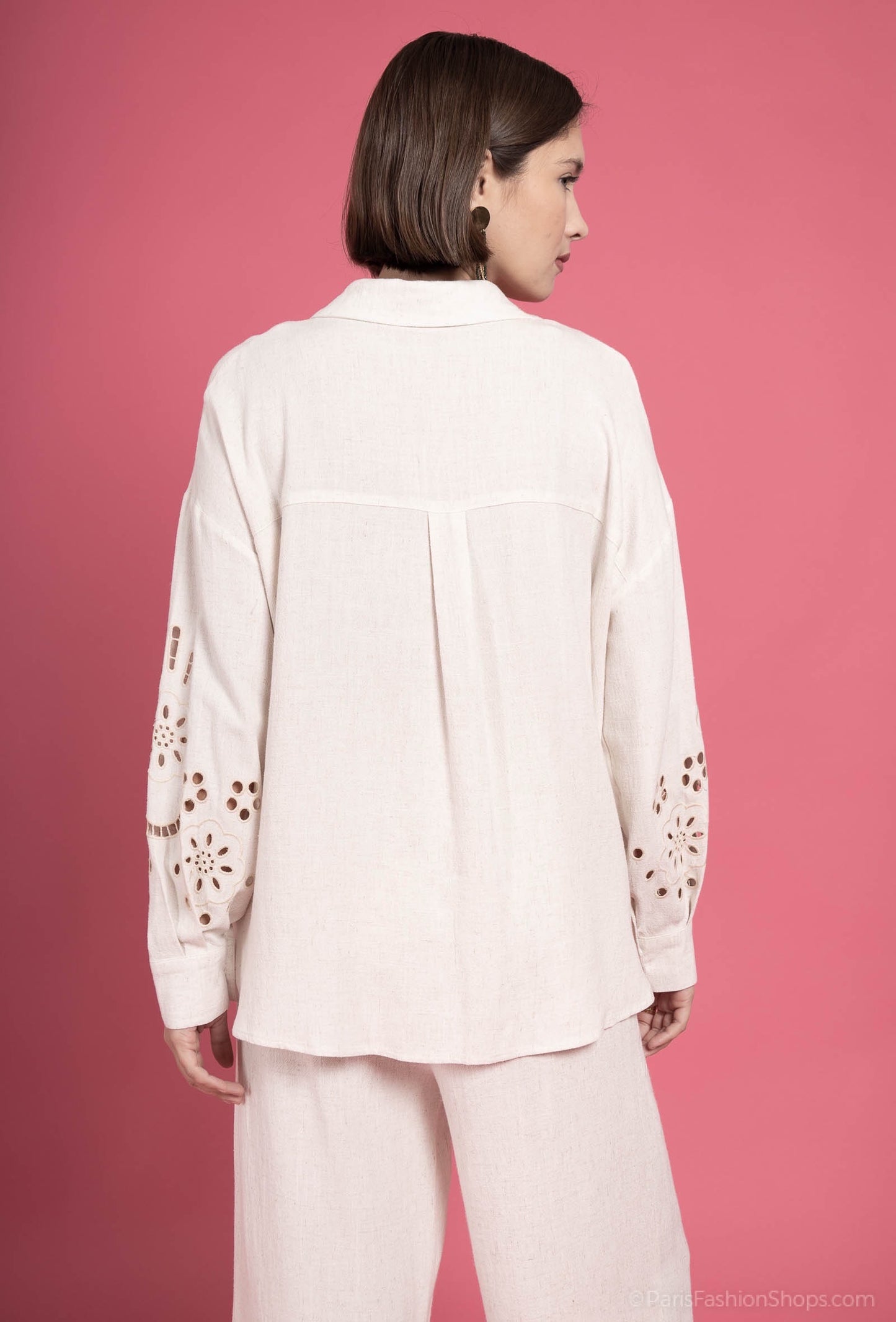 CONJUNTO LINO BEIGE BROCADOS - CAMISA PANTALON -