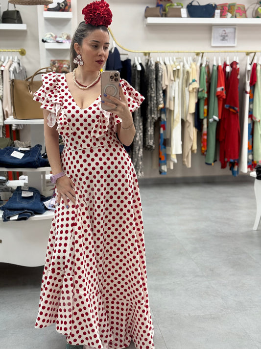 BATA FLAMENCA BLANCA LUNARES ROJO