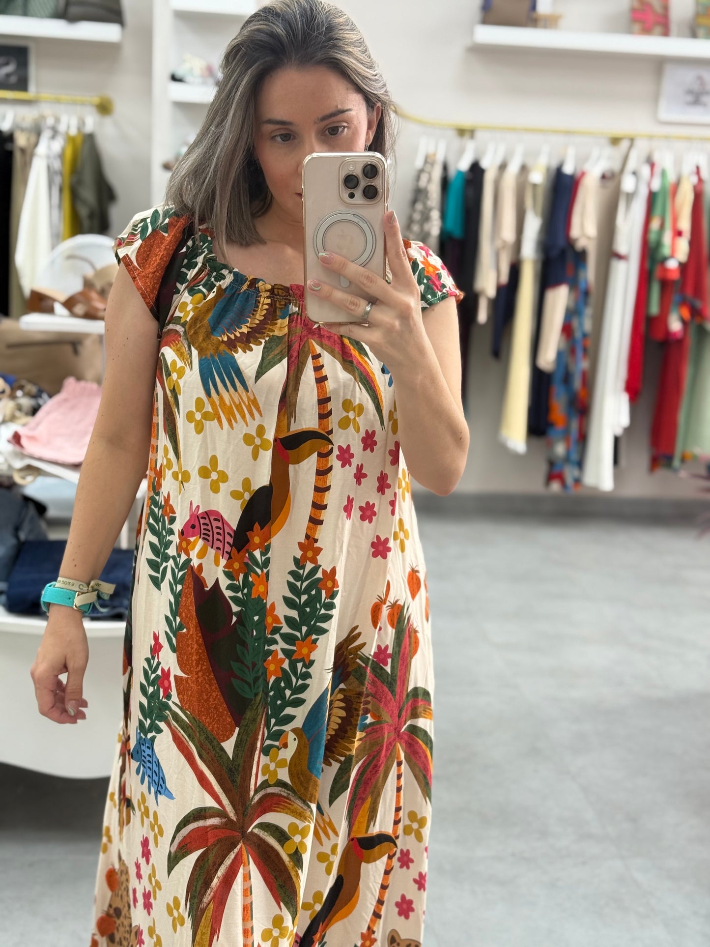 Vestido aves fruncido