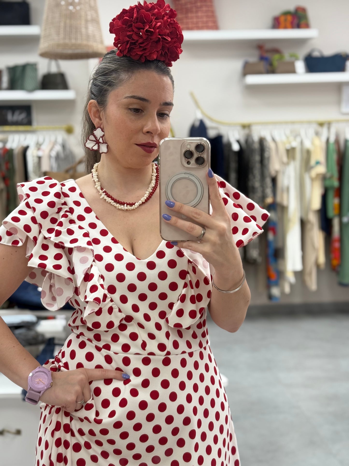 BATA FLAMENCA BLANCA LUNARES ROJO