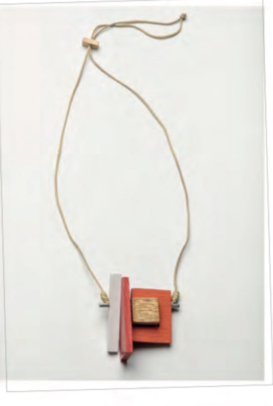 COLLAR LARGO MADERA ROJO NARANJA
