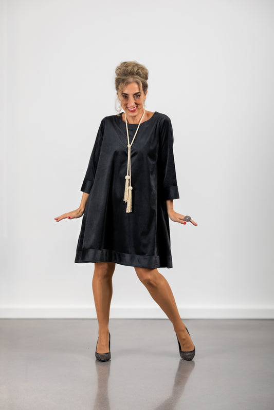 VESTIDO CORTO GRETA NEGRO VELVET
