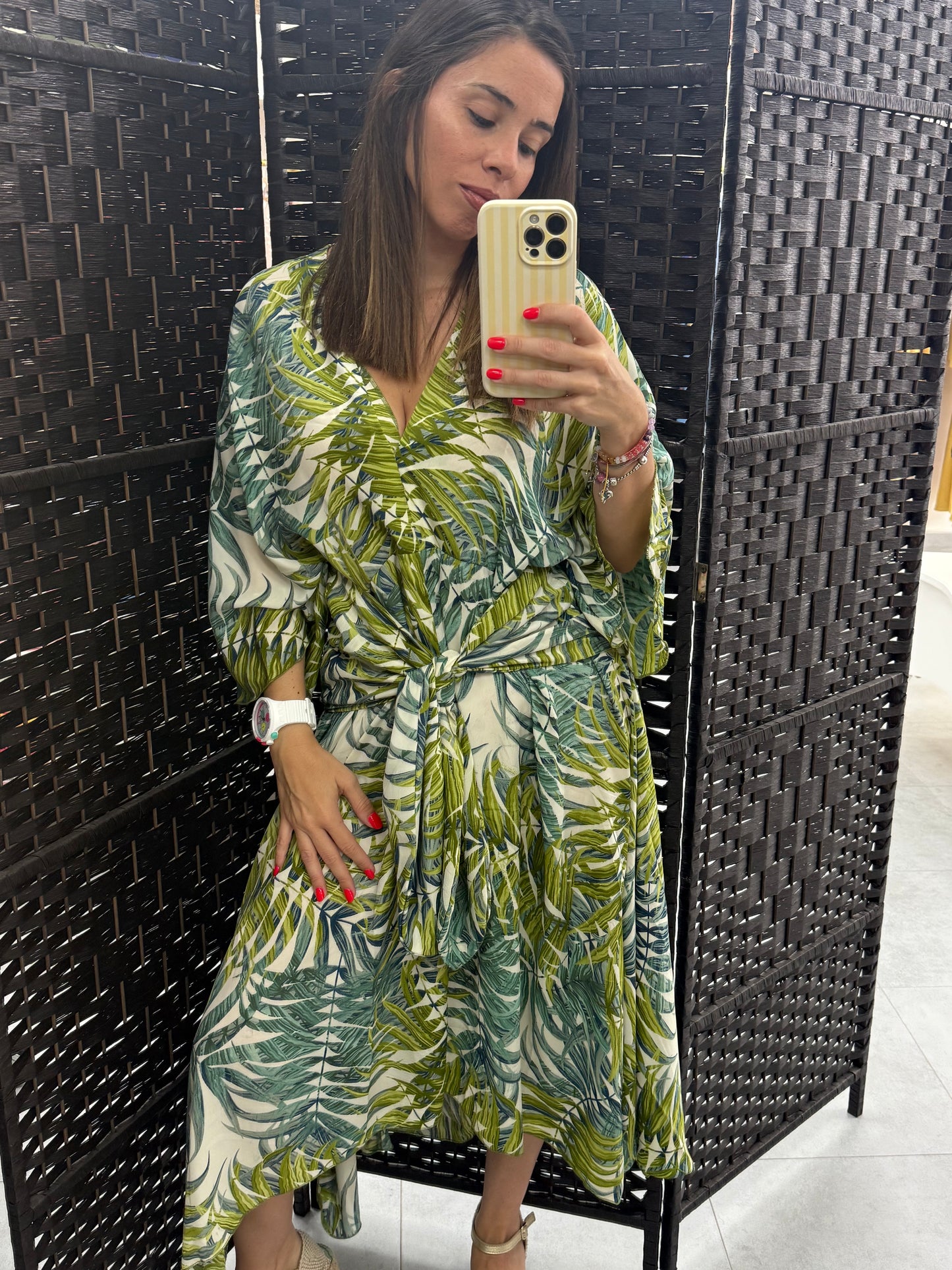 VESTIDO NUDO DULAAR NATURE TONOS VERDES