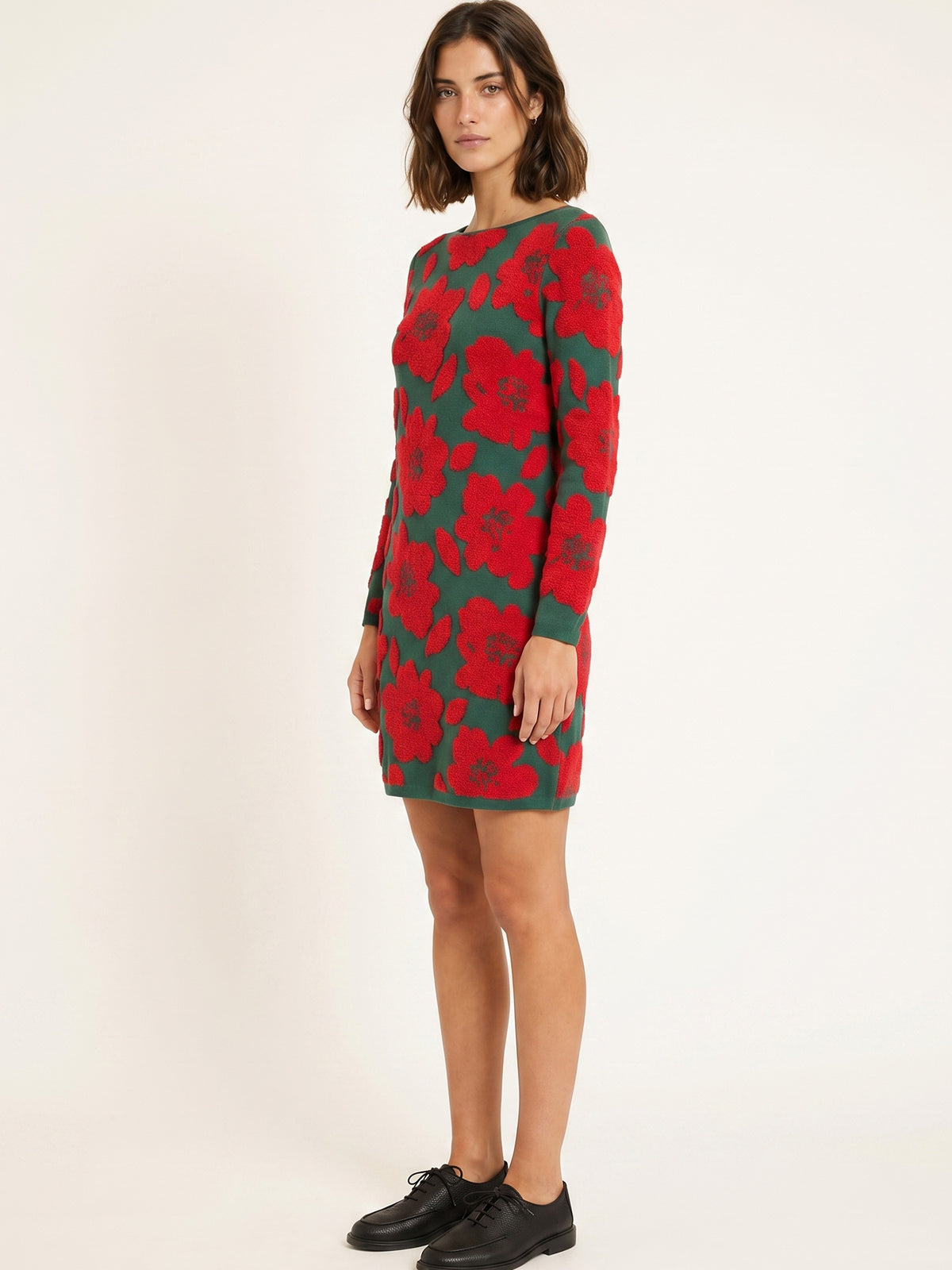 VESTIDO DE PUNTO FLORAL VERDE