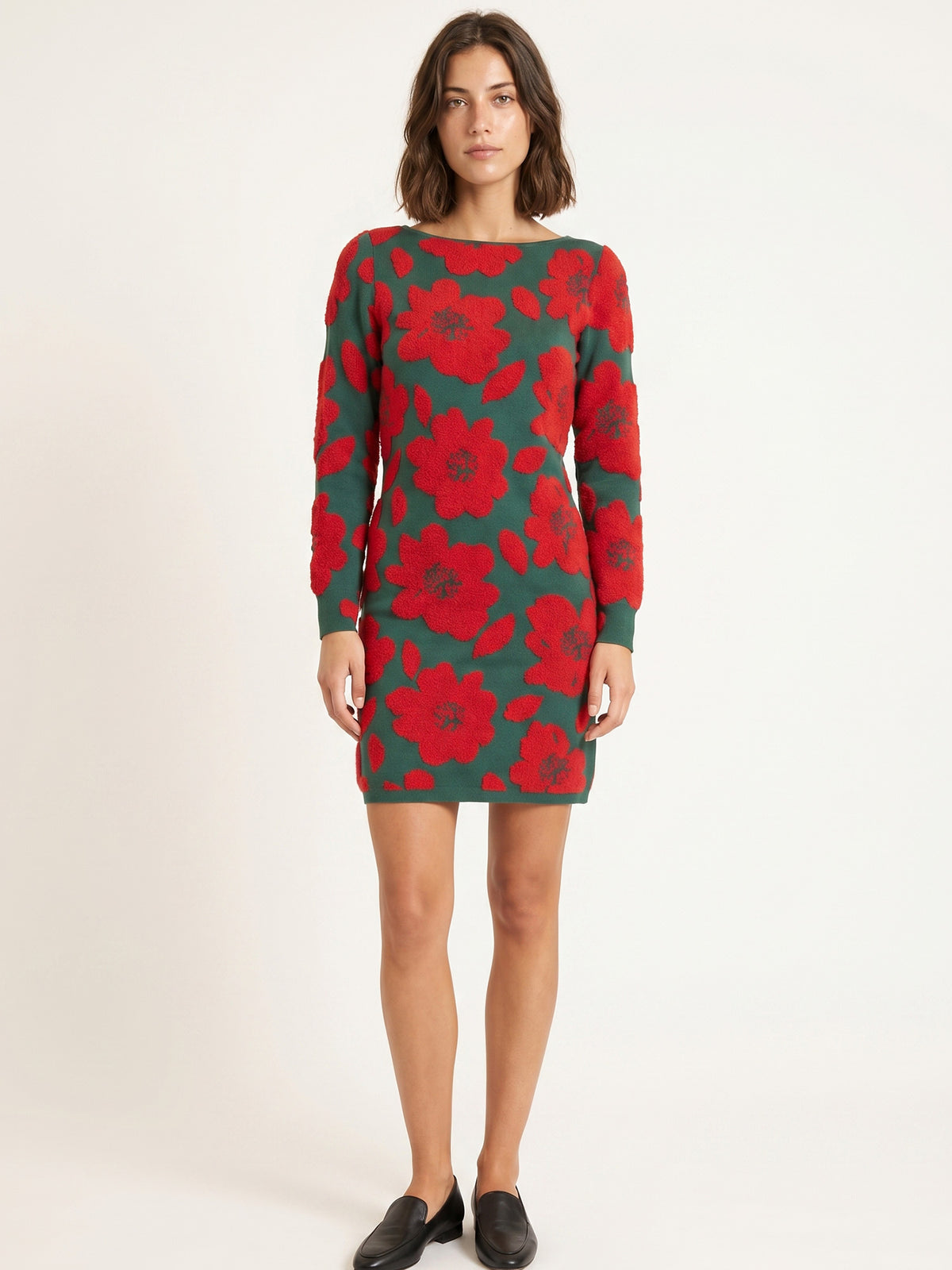 VESTIDO DE PUNTO FLORAL VERDE