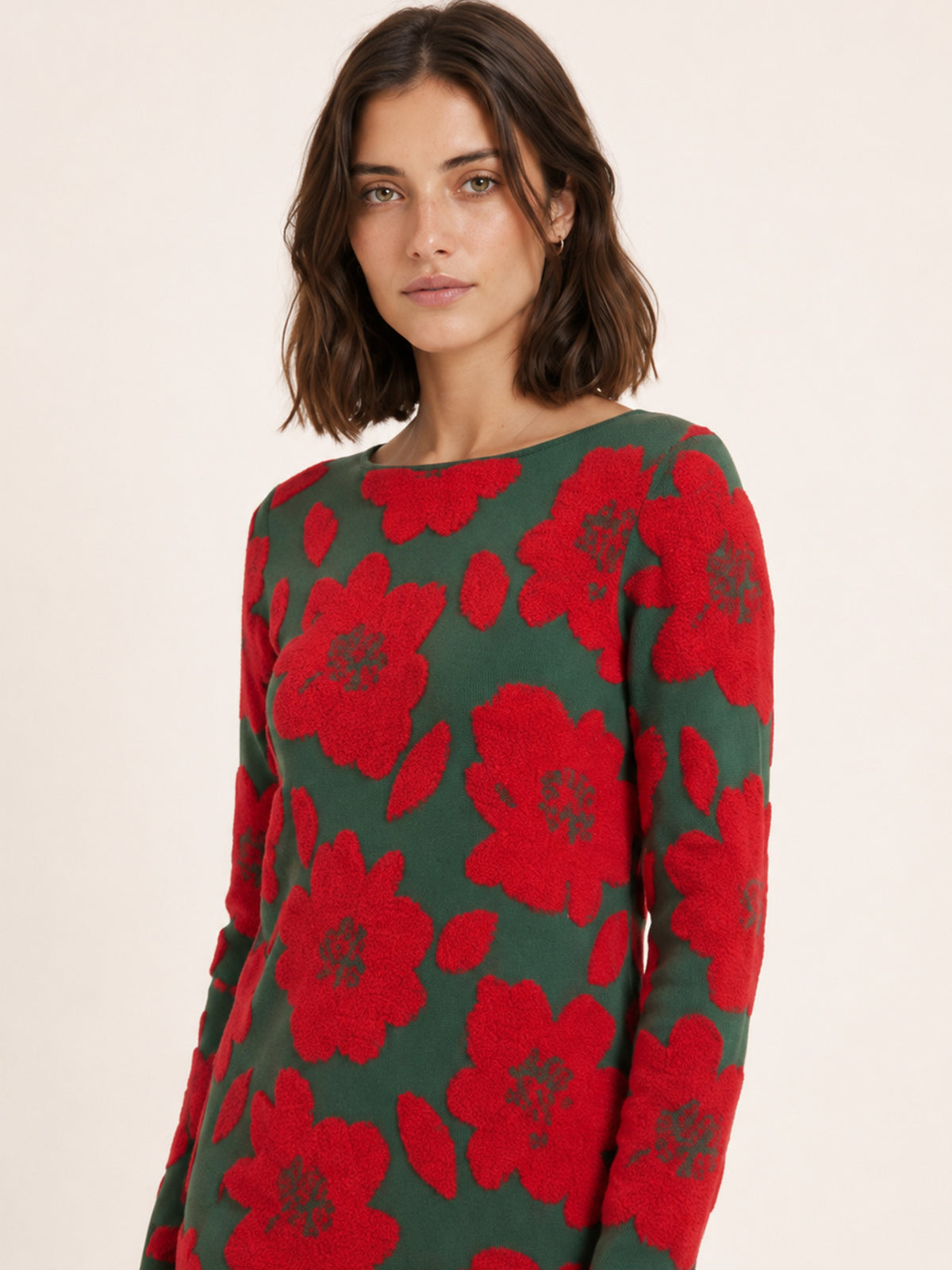 VESTIDO DE PUNTO FLORAL VERDE