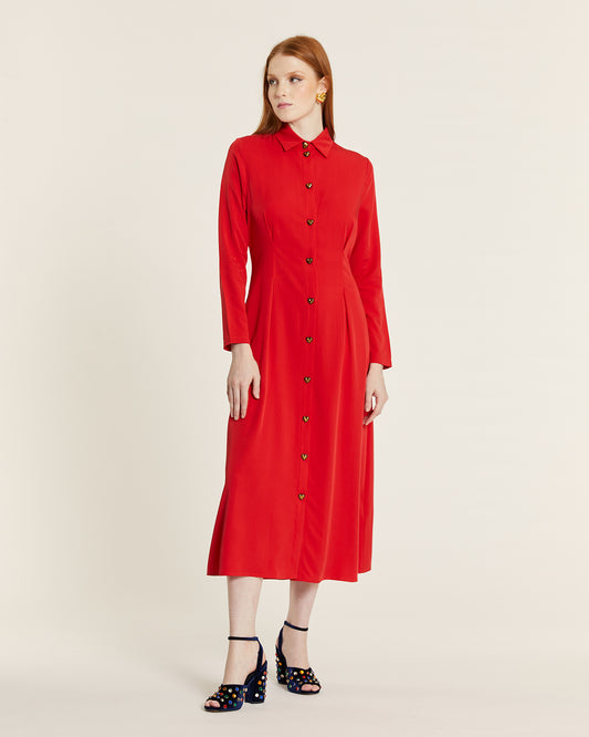 VESTIDO LARGO CON BOTONES CORAZON ROJO