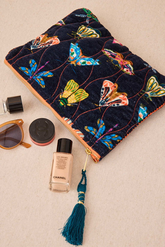 BOLSITA NECESER TERCIOPELO INSECTOS COLOR AZUL MARINO