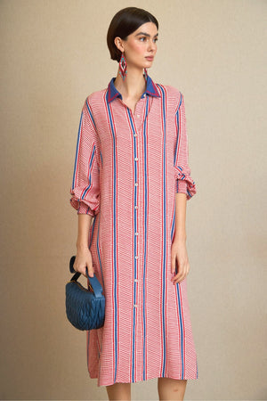 VESTIDO CAMISERO RAYADO ROJO
