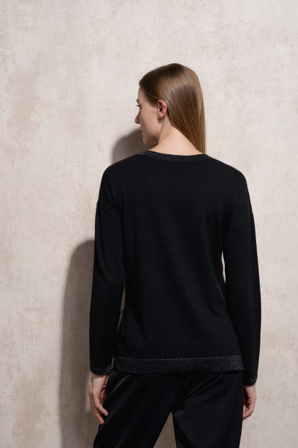 SUÉTER DE PUNTO DE LUREX CON CUELLO V NEGRO