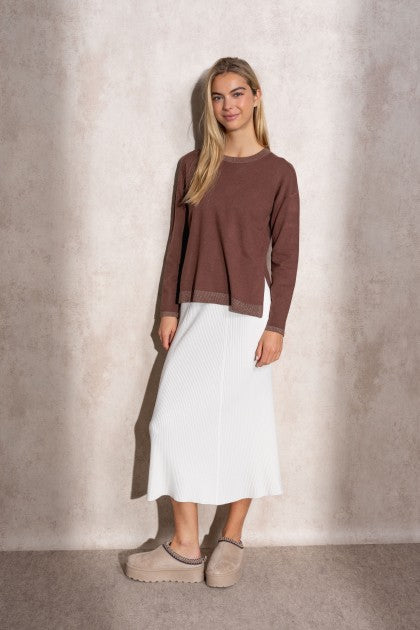 SUÉTER DE PUNTO DE LÚREX CON CUELLO REDONDO MARRON