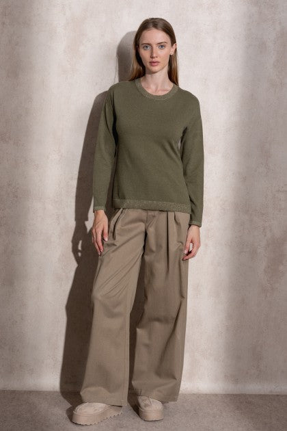 SUÉTER DE PUNTO DE LÚREX CON CUELLO REDONDO COLOR VERDE