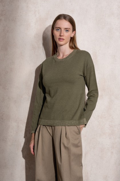 SUÉTER DE PUNTO DE LÚREX CON CUELLO REDONDO COLOR VERDE