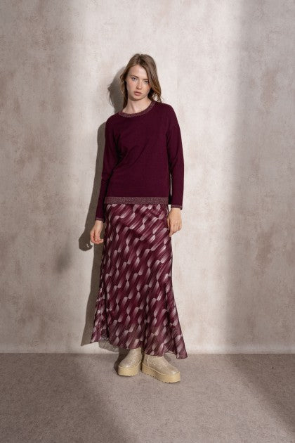 SUÉTER DE PUNTO DE LÚREX CON CUELLO REDONDO COLOR BERENJENA