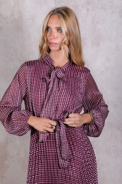 VESTIDO GASA COLOR MAUVE LUNARES