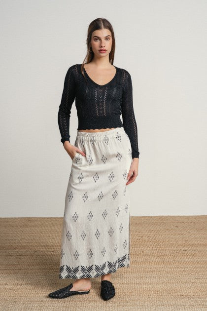 FALDA LARGA ESTAMPADA CON ABERTURA LATERAL