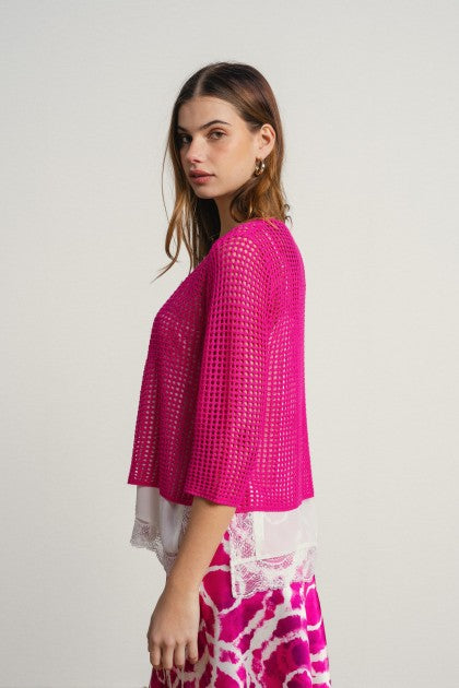 CHAQUETA DE CROCHET FUSIA