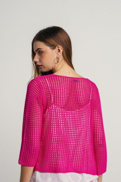 CHAQUETA DE CROCHET FUSIA