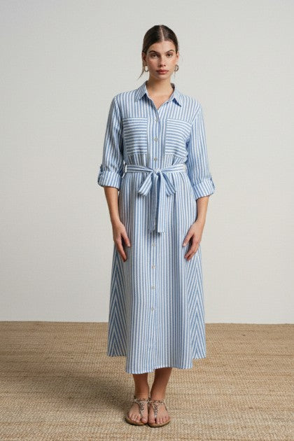 VESTIDO LARGO DE RAYAS CAMISERO