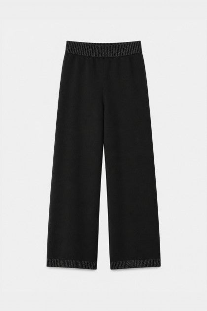 PANTALONES DE PUNTO DE PIERNA ANCHA NEGRO