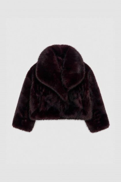 ABRIGO CORTO PIEL BURDEOS