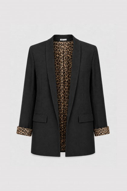 AMERICANA LARGA CON ESTAMPADO ANIMAL NEGRA
