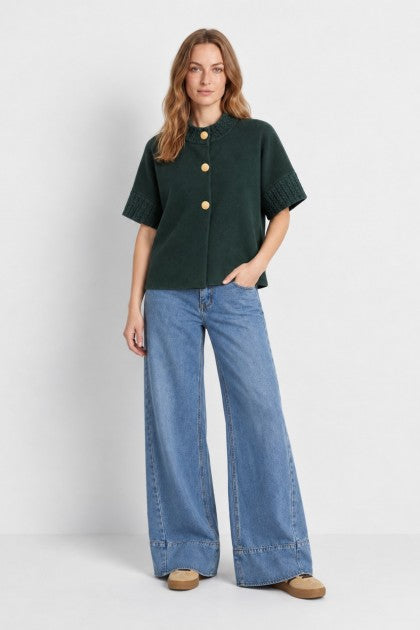 CHAQUETA PUNTO ROMA CON DECORACIÓN PUÑO Y CUELLO VERDE