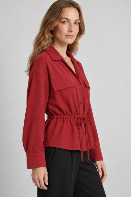 CAMISA CON CORDÓN AJUSTABLE BURDEOS ROJIZO